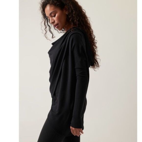 Athleta Purana Wrap Oversized Modal Hoodie Black Sweatshirt Size S - Picture 6 of 13